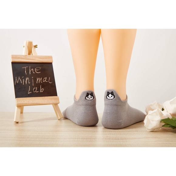 Cat Lover Gift Set Premium No Show High Ankle Cotton Socks Cute Cat Embroidery - Picture 10 of 12